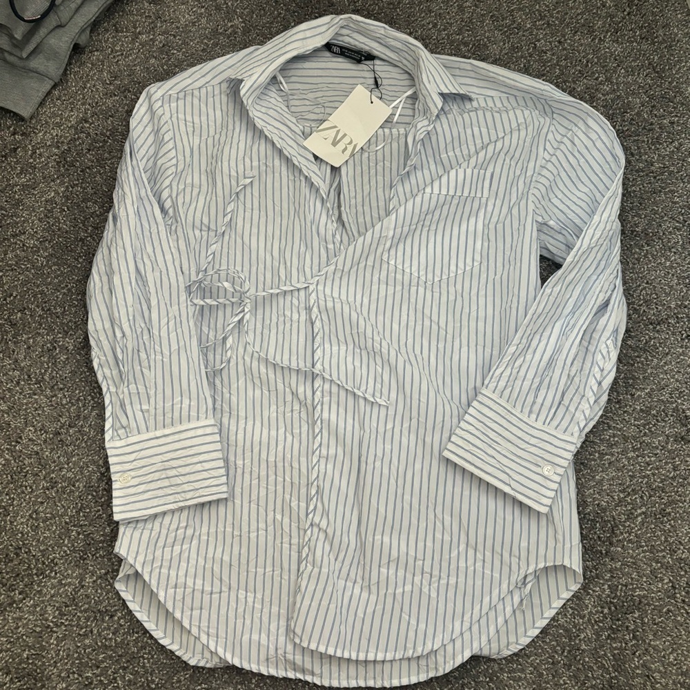 Zara Tie Around Striped Poplin Shirt